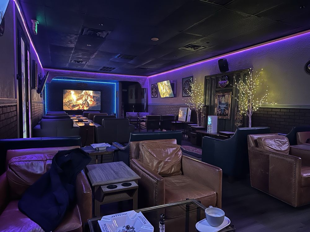 Wilde Cigars lounge seating with mood lighting